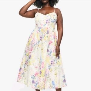 H&M Linen & Cotton Blend Floral Midi Dress Garden Tea Party Feminine Pastel XL